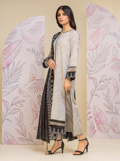 Unstitched Grey Printed Lawn 3 Piece