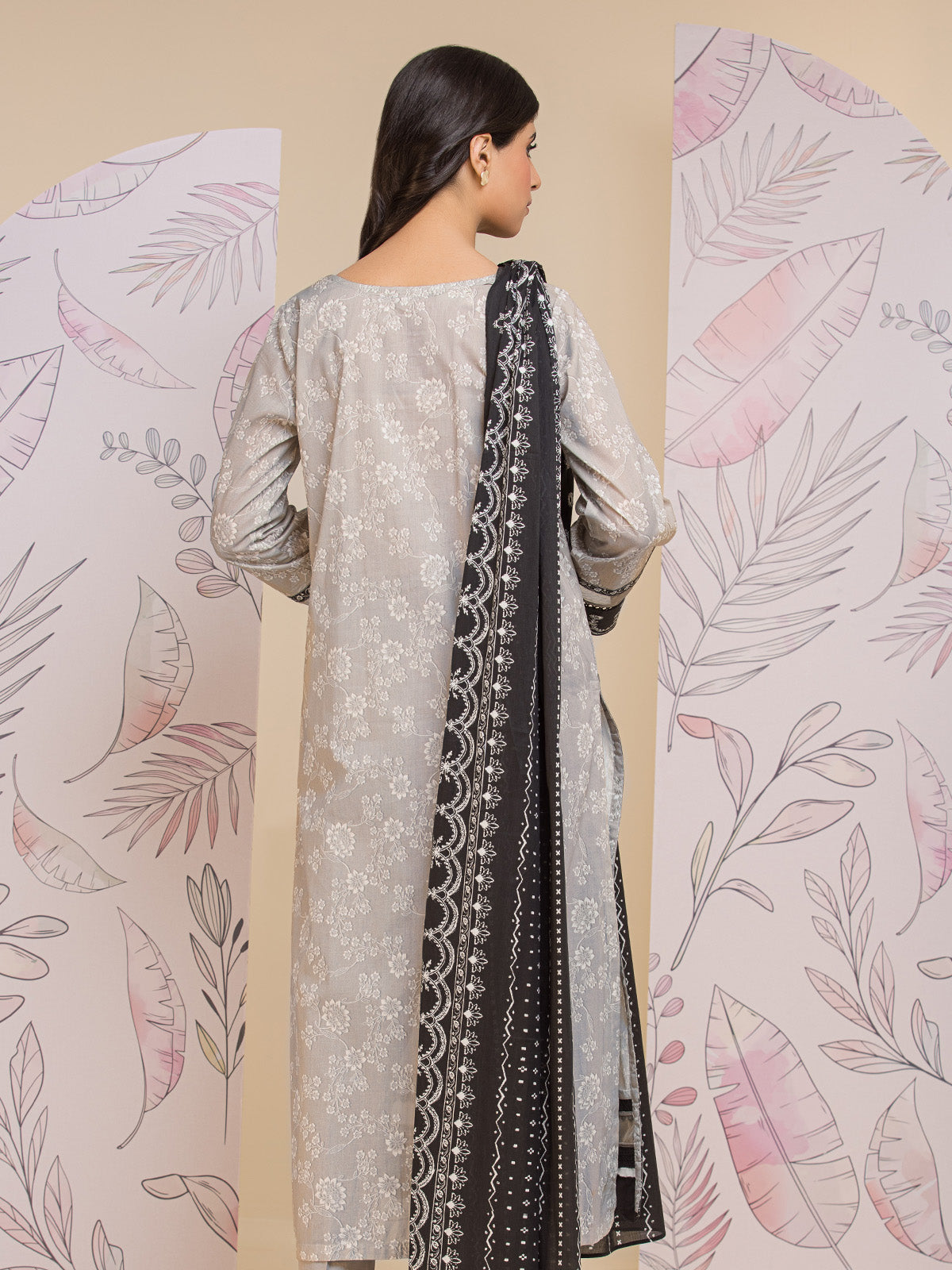 Unstitched Grey Printed Lawn 3 Piece