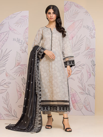 Unstitched Grey Printed Lawn 3 Piece