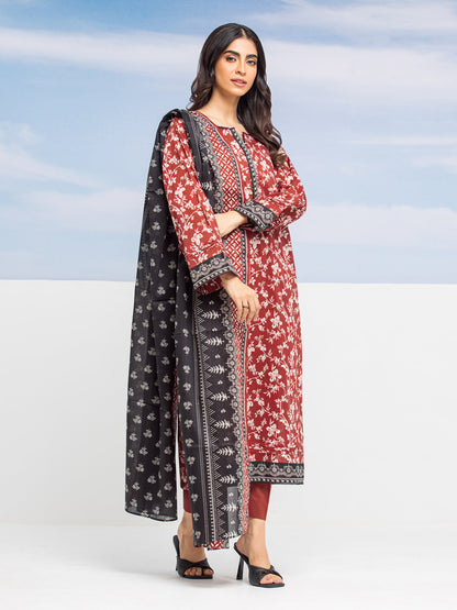 Unstitched Dark Rust Printed Lawn 3 Piece