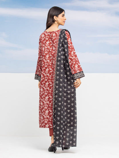 Unstitched Dark Rust Printed Lawn 3 Piece