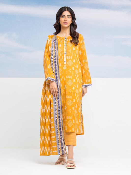 Unstitched Dark Yellow Printed Lawn 3 Piece