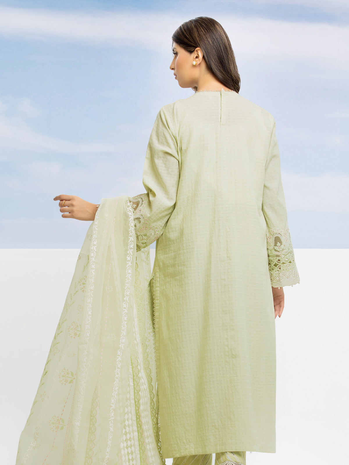 Unstitched Light Green Embroidered Dobby 3 Piece