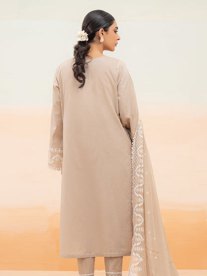 Unstitched Beige Embroidered Cambric 3 Piece