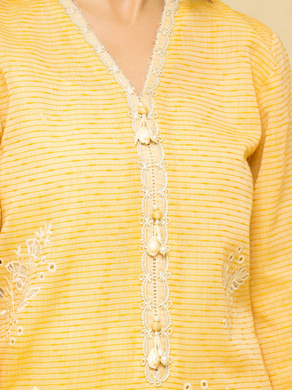 Unstitched Yellow Embroidered Dobby 3 Piece