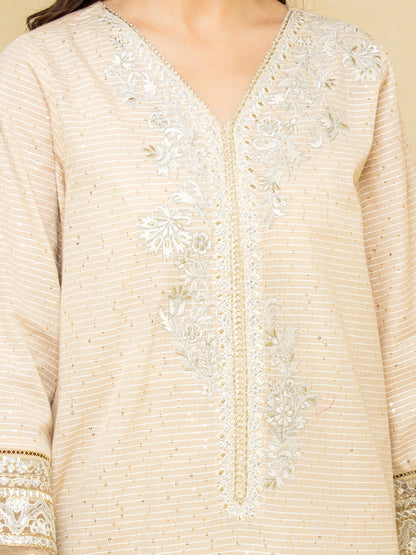 Unstitched Light Beige Embroidered Dobby 3 Piece