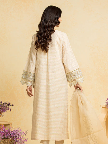 Unstitched Light Beige Embroidered Dobby 3 Piece