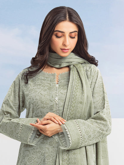 Unstitched Light Sage Jacquard 3 Piece