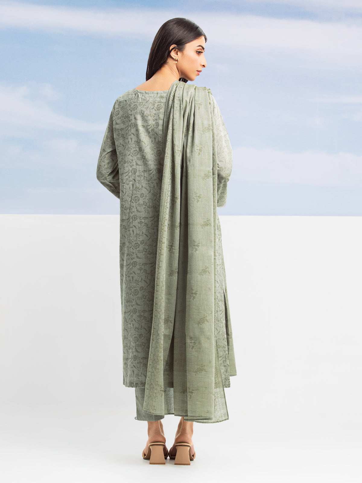 Unstitched Light Sage Jacquard 3 Piece