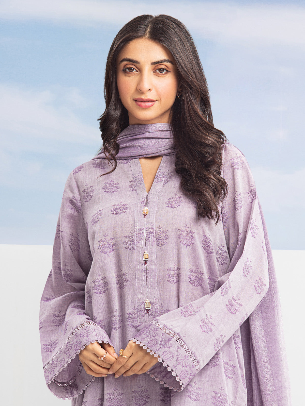 Unstitched Light Purple Embroidered Jacquard 3 Piece