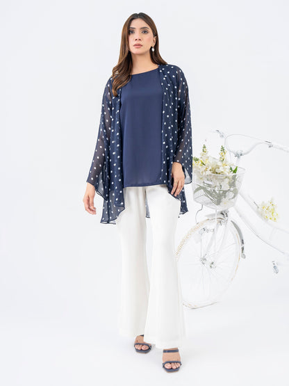 Printed Chiffon Cardigan With Slip