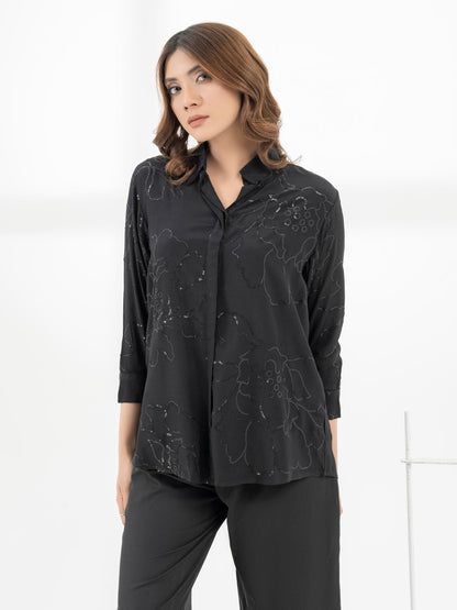 Embroidered Raw Silk Top