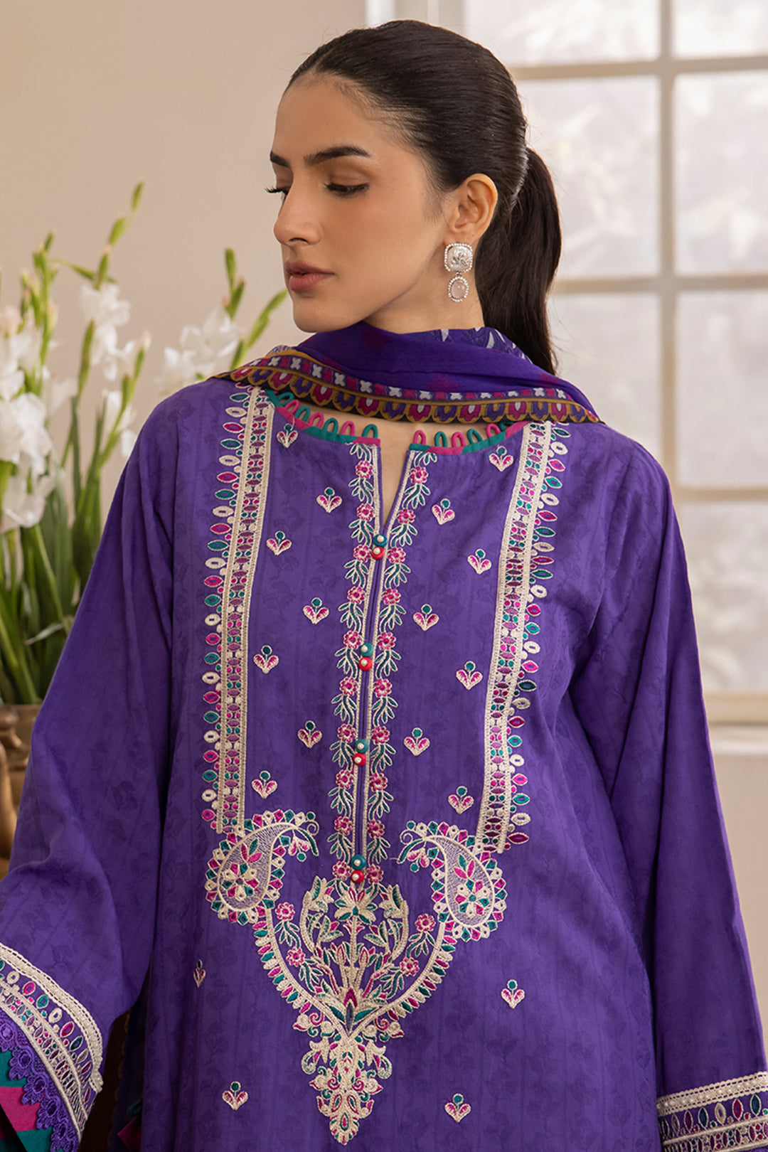 3 Piece Unstitched Purple Jacquard Embroidered