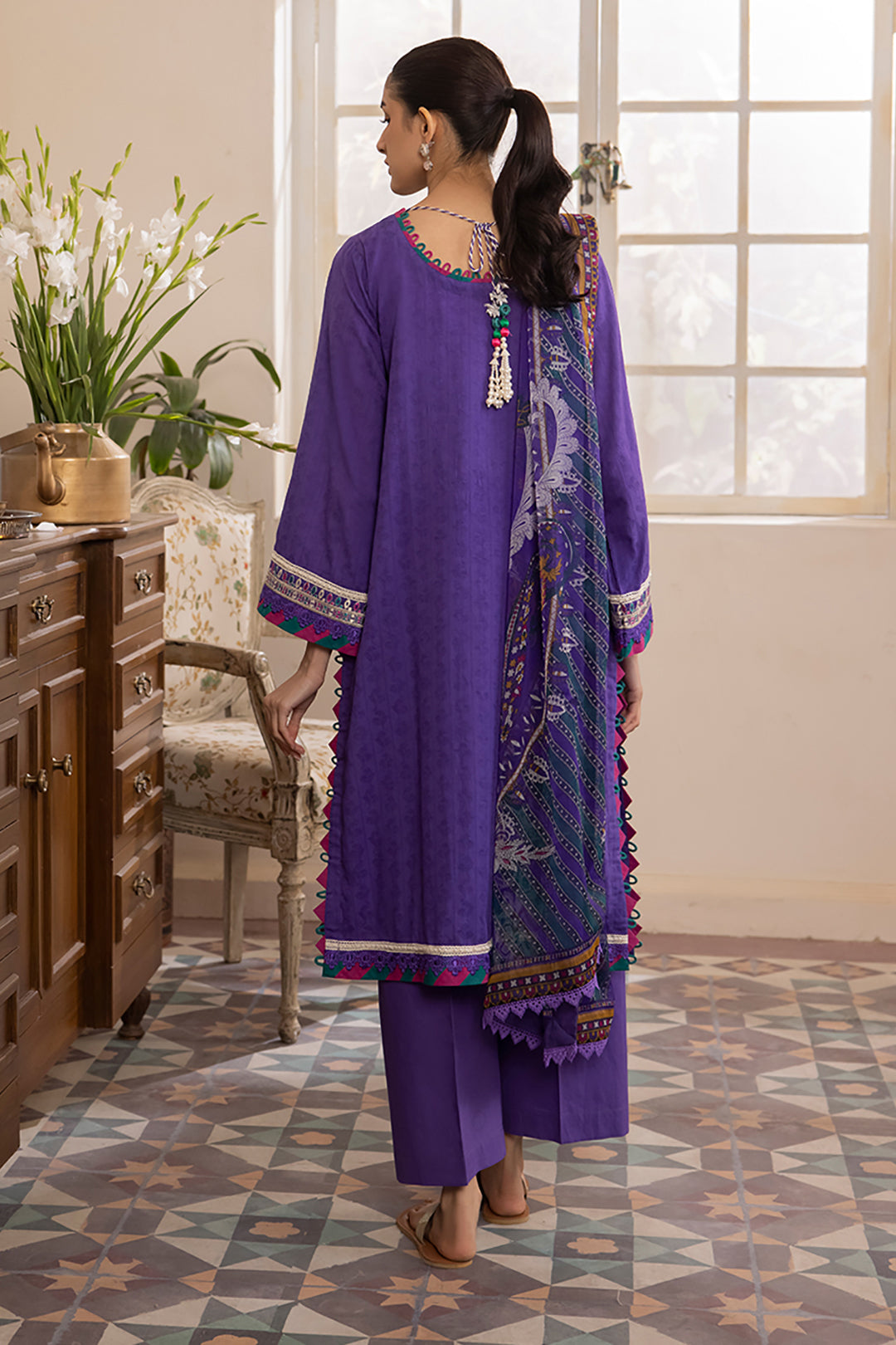 3 Piece Unstitched Purple Jacquard Embroidered