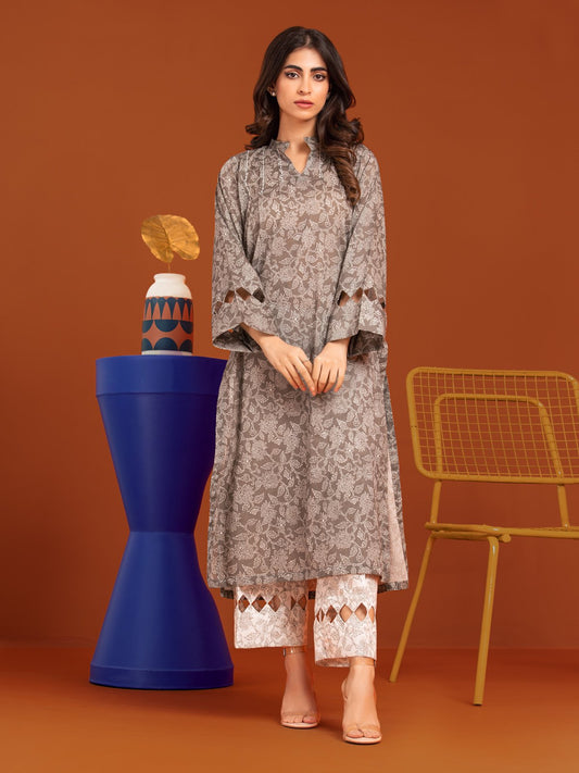 Unstitched Dark Sage Printed Khaddar 2 Piece