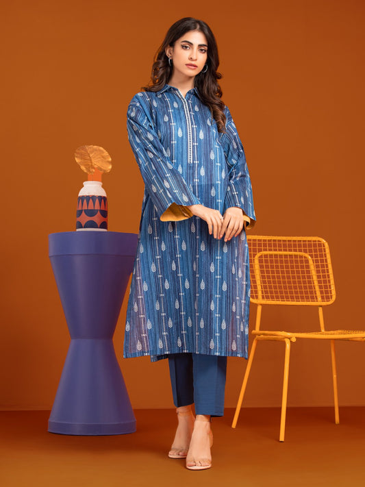 Unstitched Blue Printed Khaddar 2 Piece